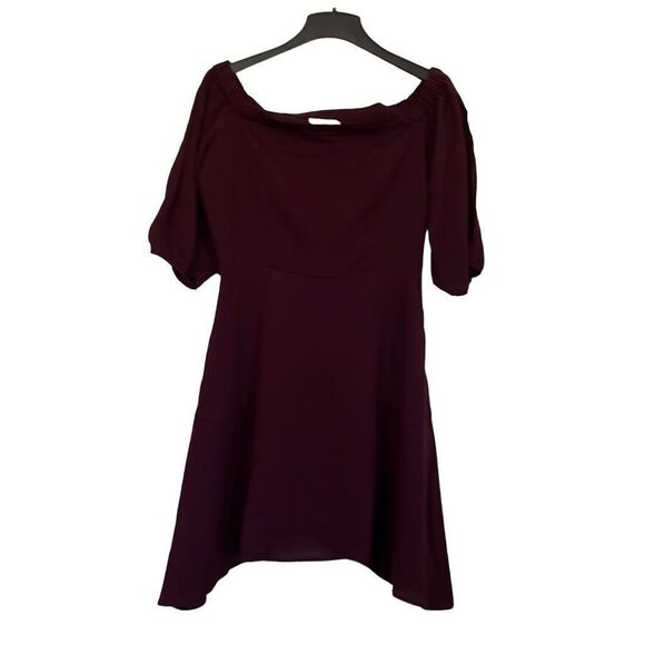 - Bar 111 Womens Burgundy Half Sleeve Swing Off Shoulder Midi Dress Size 4 - Picture 3 of 9